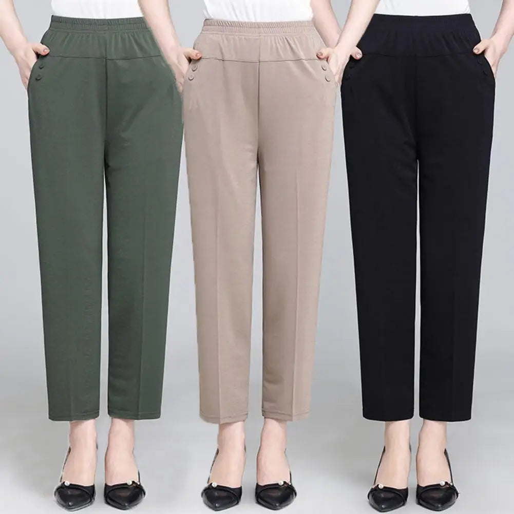 Middle Aged Women's Pants 2023 New Summer Thin High Waiste Elastic Loose Straight Pants Female Casual Trousers