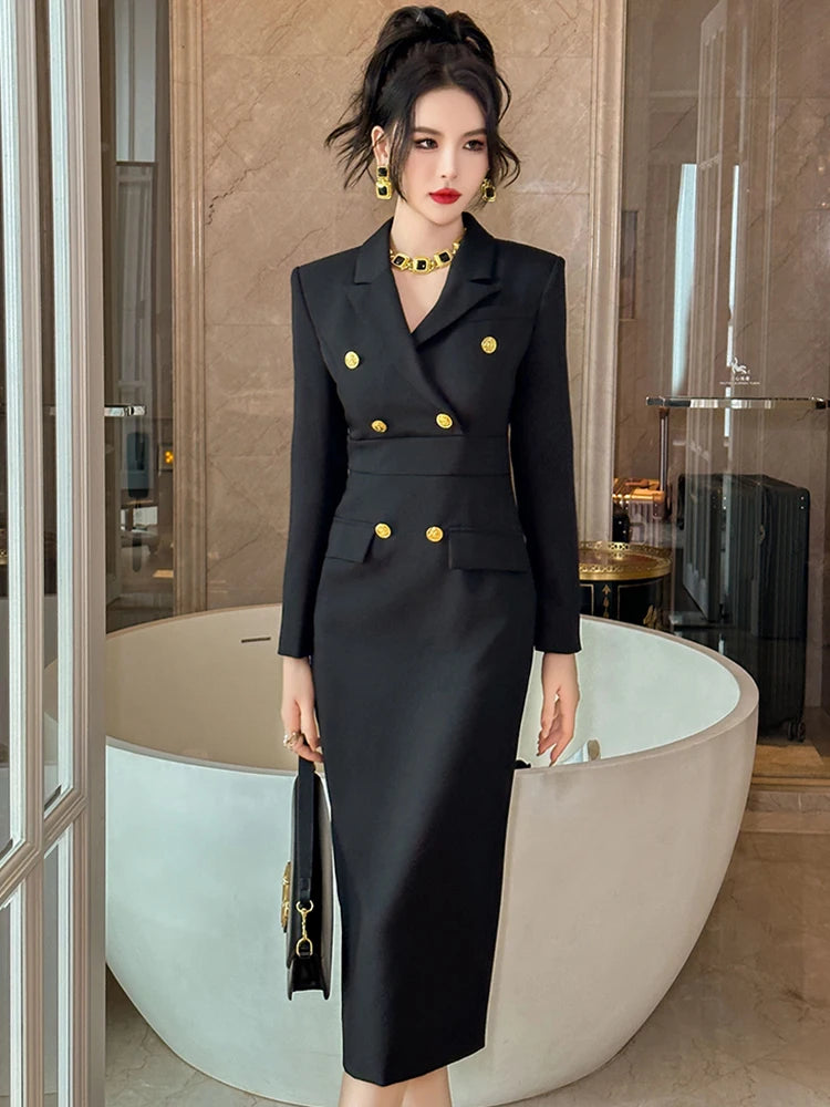 Fashion Ladies Business Formal Occasion Pencil Dresses Women Clothing Elegant Commute Black Slim Dress Mujer Robe Femme Vestidos