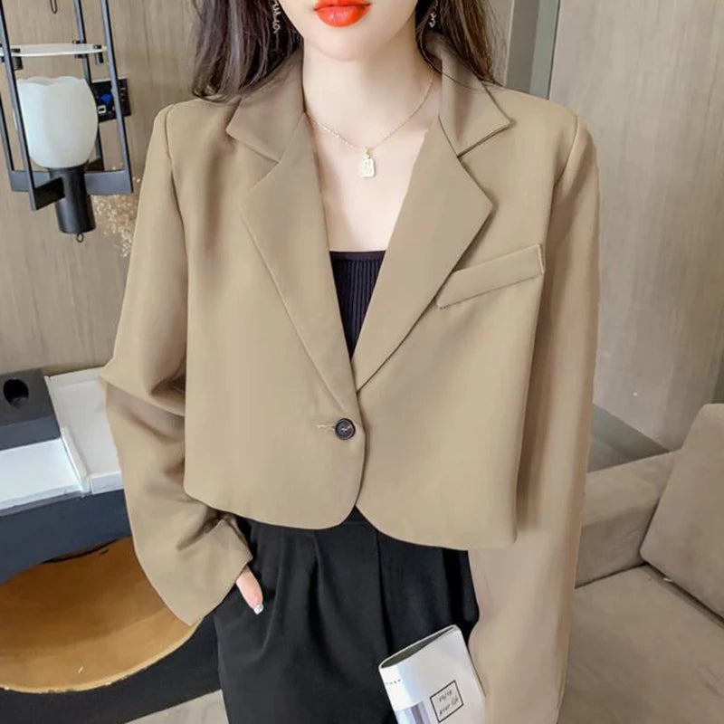 Cropped Blazers for Women 2024 New Korean Fashion Long Sleeve Button Up Suit Jacket Woman Elegant All Match Office Blazer Female