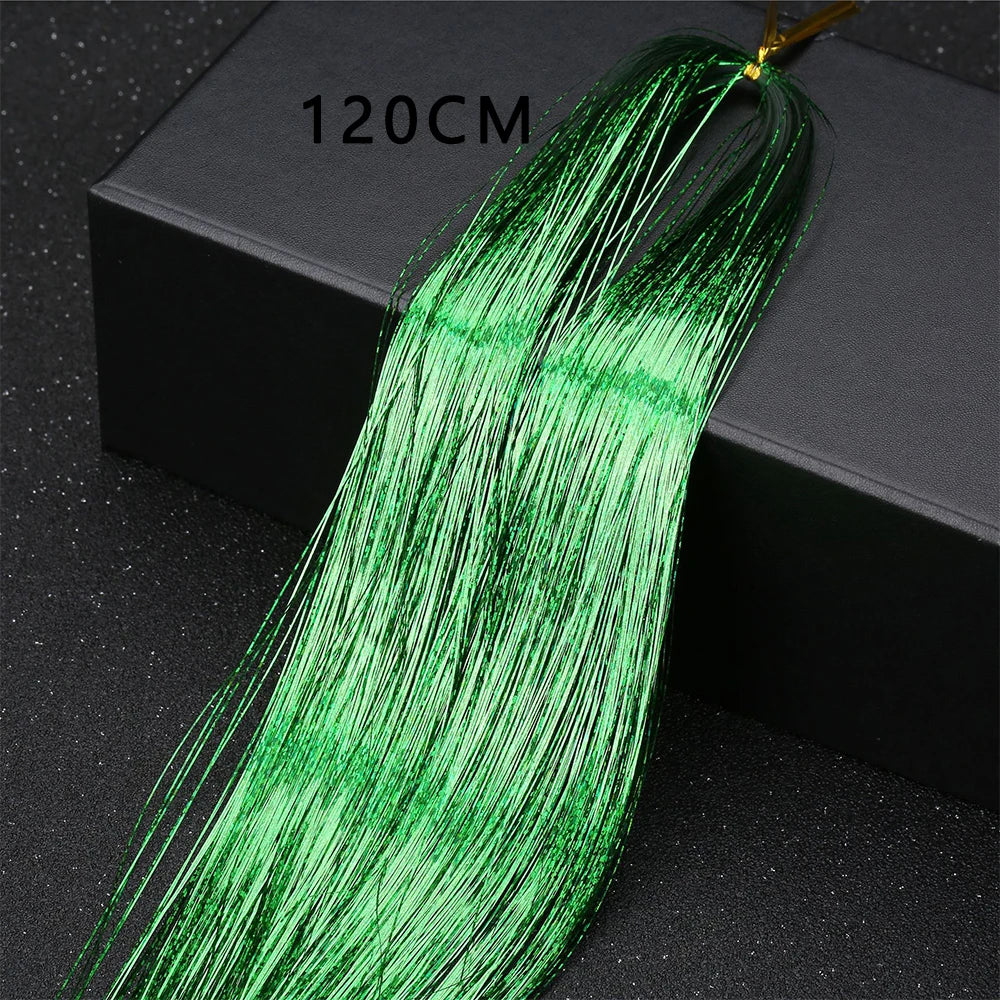 Sparkle Shiny Hair Tinsel Rainbow Silk Hair Extensions Dazzles Women Hippie for Braiding Headdress Long 120cm 150 Strands/bag