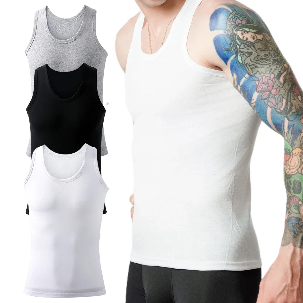 3pcs Men's Tank Top Cotton Tank Undershirts Breathable Solid Vest Underwear Wear Summer Sleeveless Tank A-Shirt Exercise Fitness