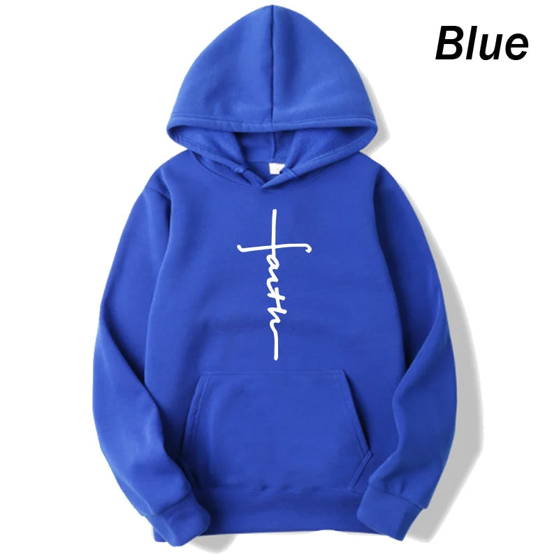 Unisex Cool Faith Print Hoodie Sweatshirt Men Women Fleece Hoodie Fashion Sports Hoodie Crew Neck Hoodie Sweatshirt