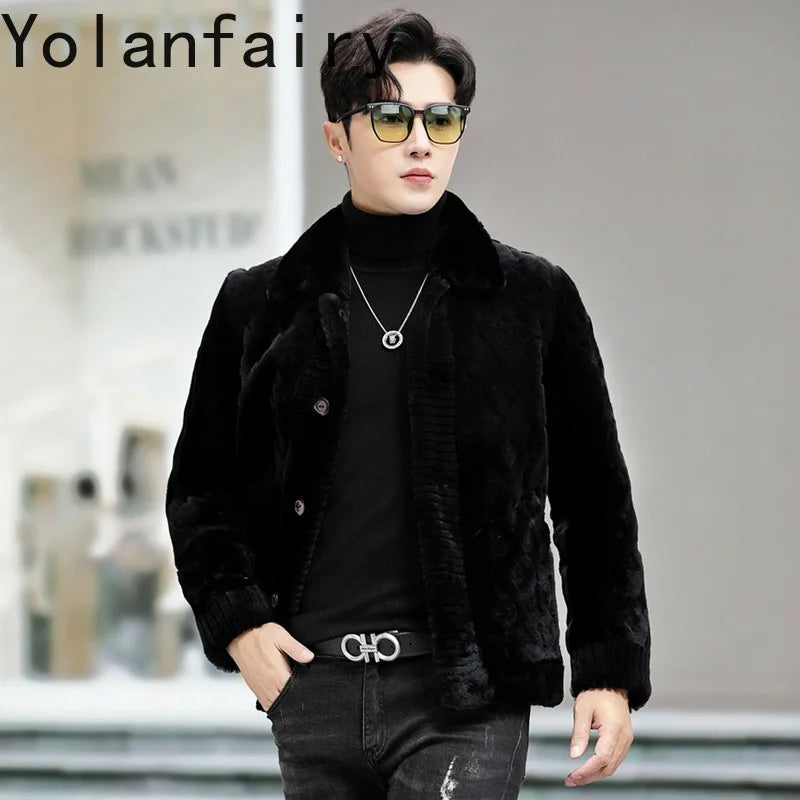 YOLANFAIRY Genuine Sheepskin Mens Real Fur Coat Winter Clothes Shearling Jackets for Men Cropped Leather Jacket муж куртка 2024