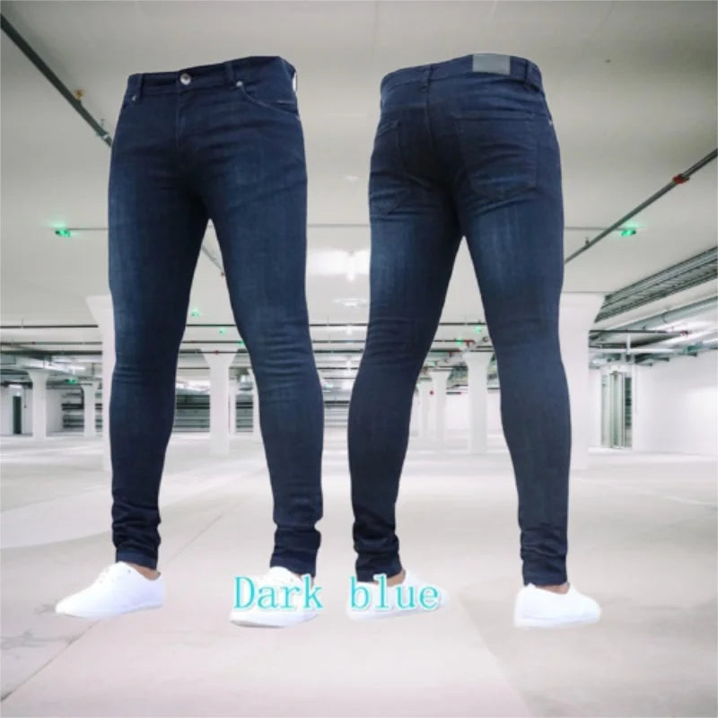 Men's Jeans Stretch Slim Fit Trousers Streetwear Colthing Classical Casual Pants Skinny Zipper Denim Designer Clothes Black Blue