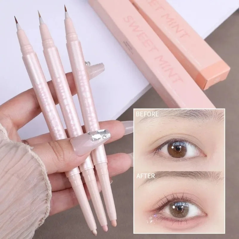 Double-end Eyeliner Lying Silkworm Pen 2-in-1 Quick Dry Eye Liner Pencil Matte Glitter Brown Highlighter Stick Makeup Cosmetics