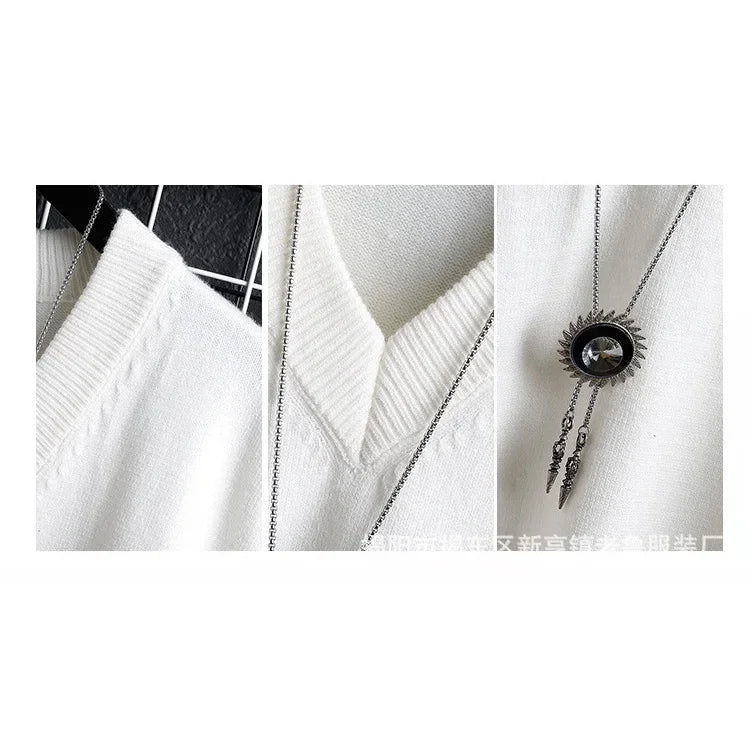 Autumn and Winter Sweater Vest, White Loose Solid Color Thin Waistcoat Casual Waistcoat