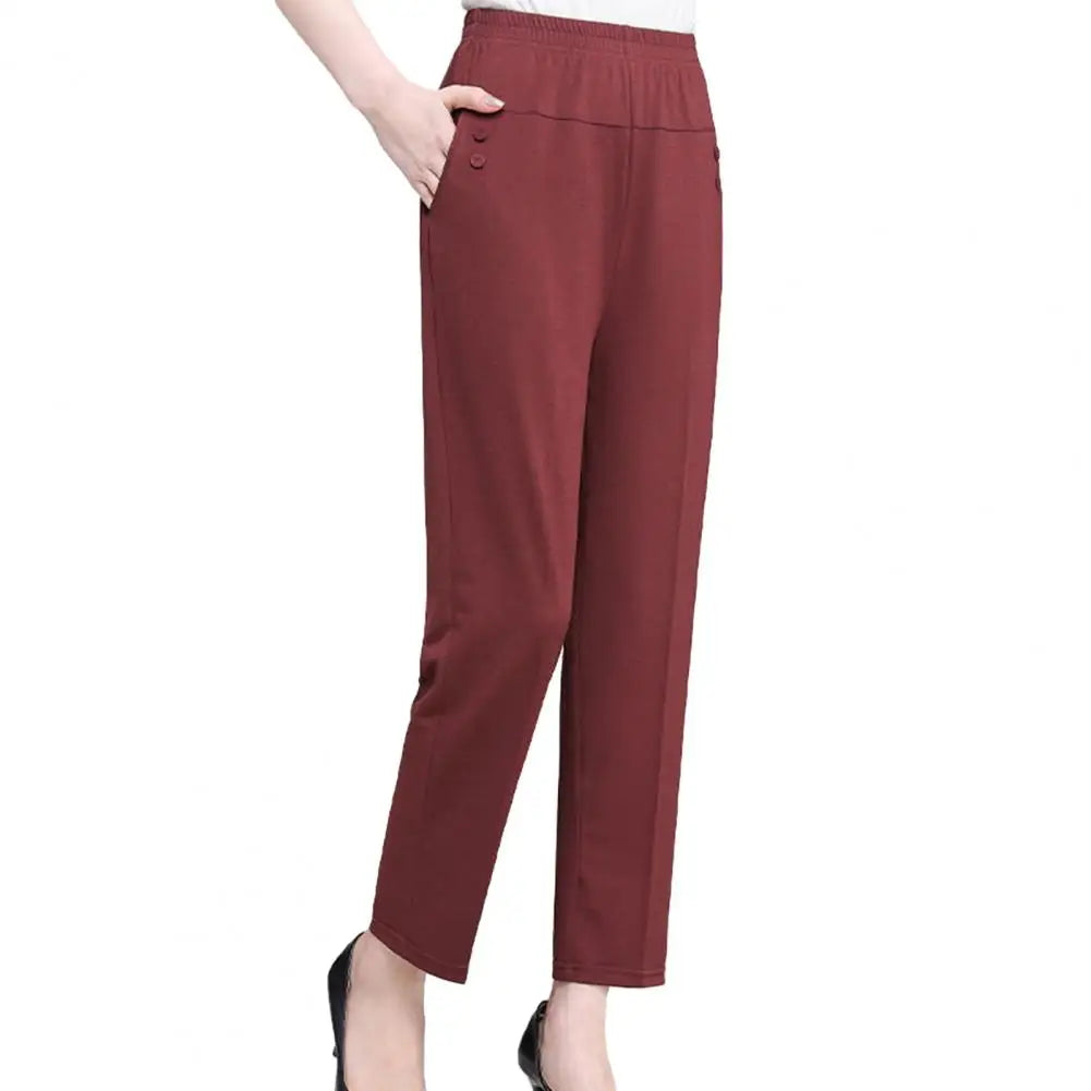 Middle Aged Women's Pants 2023 New Summer Thin High Waiste Elastic Loose Straight Pants Female Casual Trousers