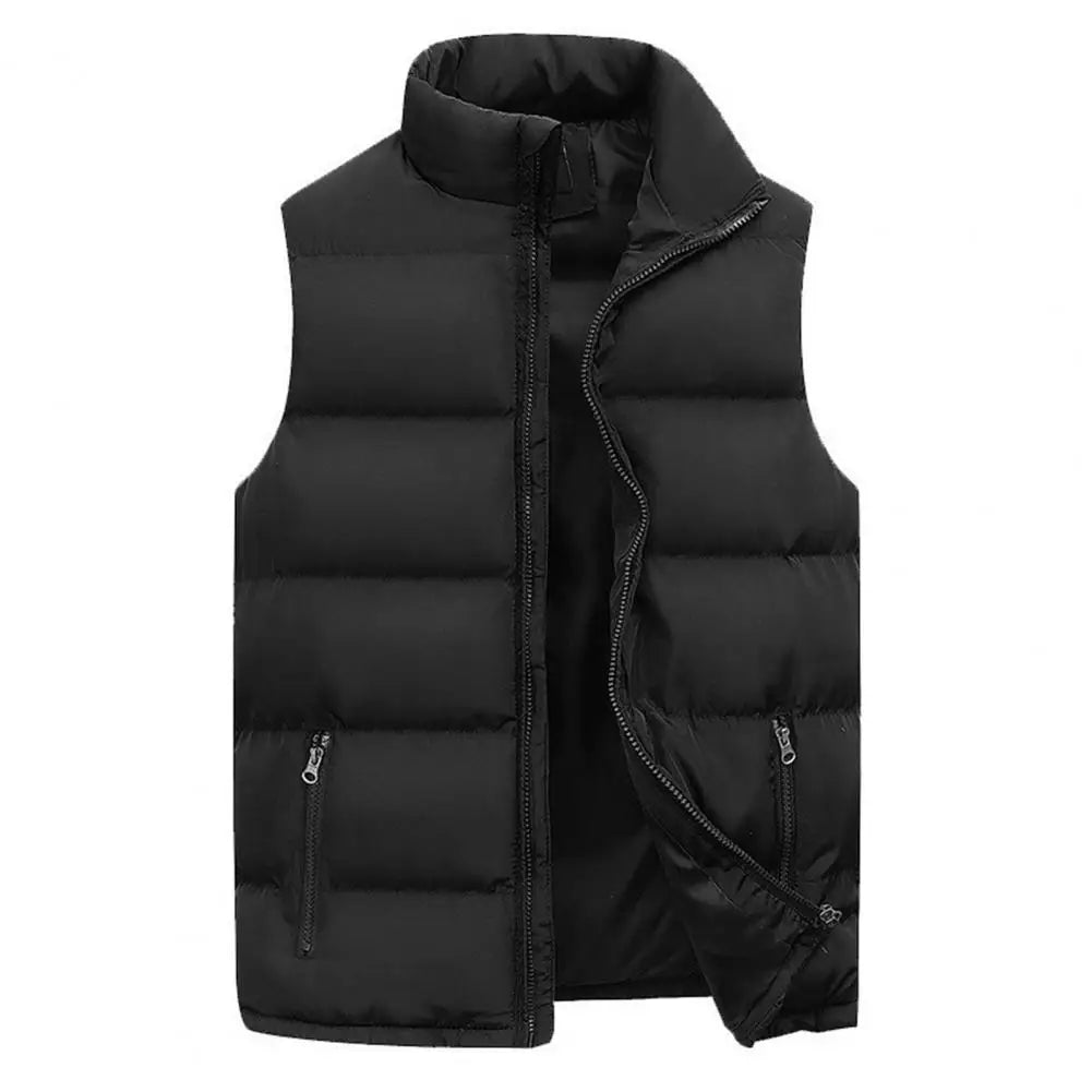 Stylish Sleeveless Coat Cotton Padded Washable Pure Color Pockets Waistcoat  Male Men Vest Jacket Streetwear