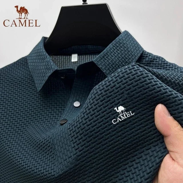 High End Embroidered CAMEL Ice Silk Elastic Polo Shirt New Summer T-shirt Fashion Breathable Business Short Sleeve Luxury Top