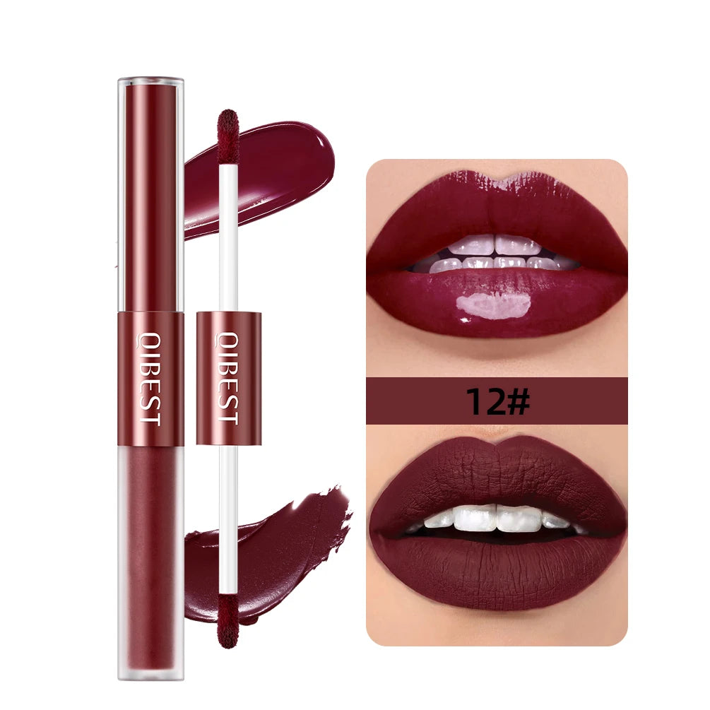 2 In 1 Stick High-quality Lip Makeup Matte Waterproof Long Lasting Permanent Lipstick Lipstick Double End Mirror Lip Glaze Tint