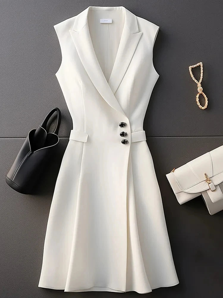 French High-end Exquisite Summer New High-quality Temperament Waist Slimming Formal Occasions Small Fragrance White Suit Dress