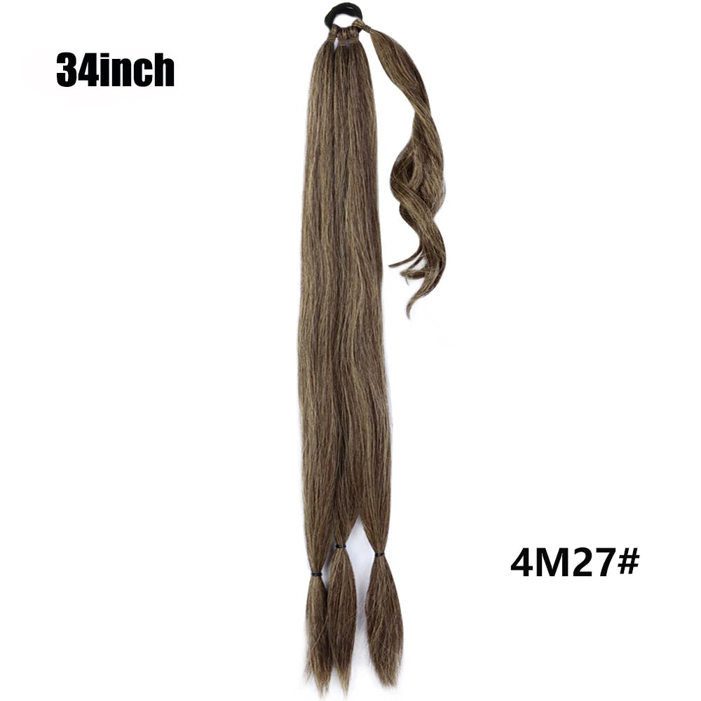 26/34inch Synthetic Long Braided Ponytail Hair Extensions Synthetic Boxing Braids Wrap Around Chignon Tail With Rubber Band