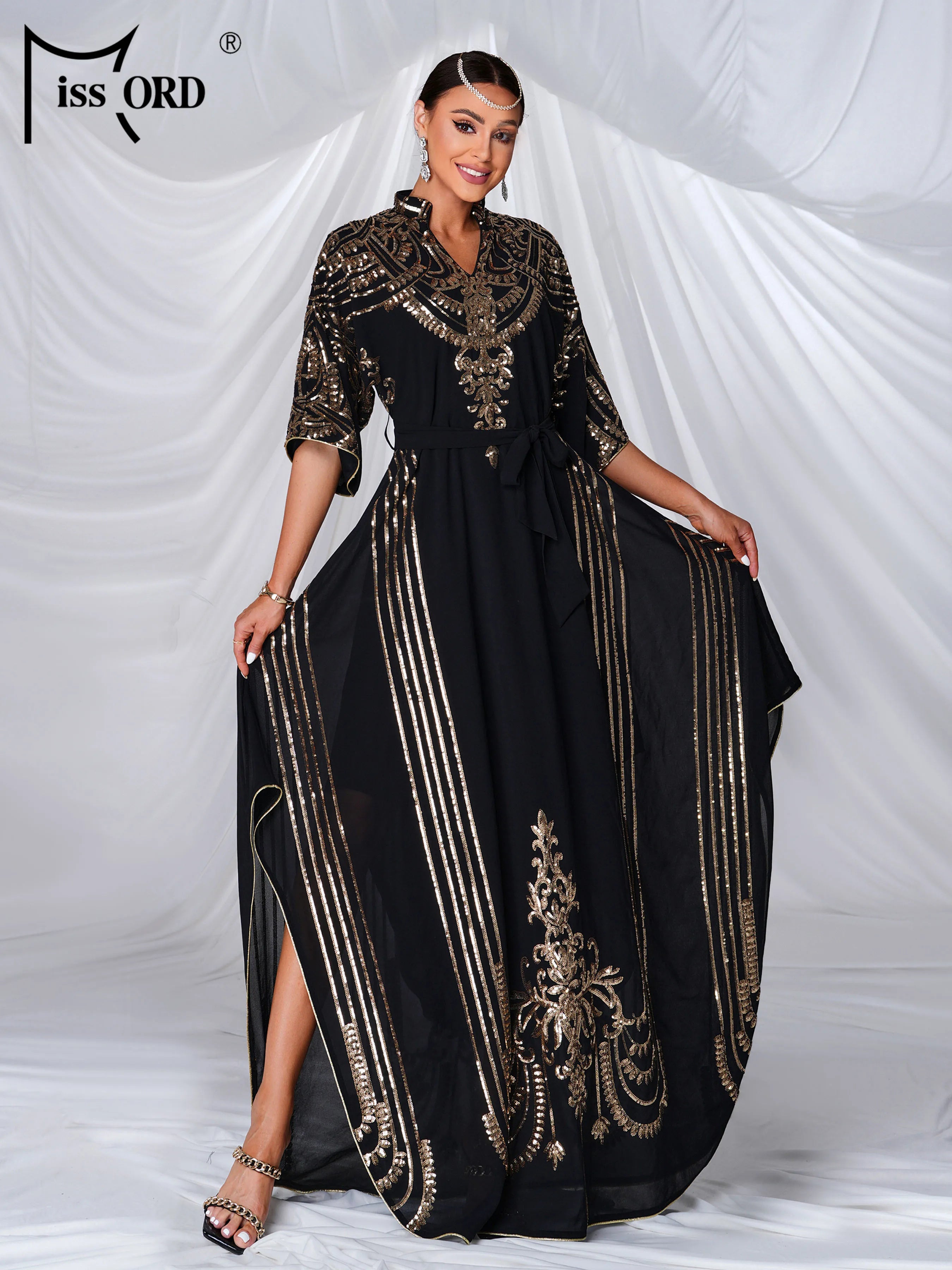 Missord 2024 New Black Church V Neck A Line Middle East Birthday Party Formal Occasion Elegant Beautiful Women's Evening Dress