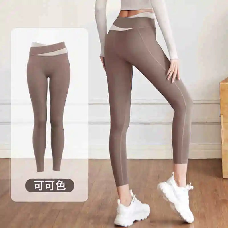 Panelled high-waisted women's peach hips and abdomen tight, cross-running, sports, fitness, yoga trousers