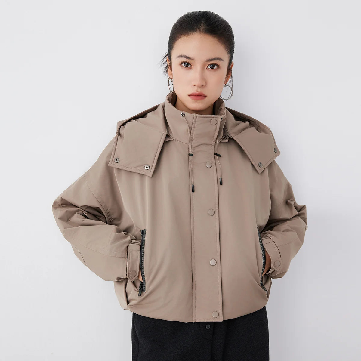 K2605W High Quality Women's Clothing Luxury Brands Fall Winter Thick Hooded Jacket short hooded coats