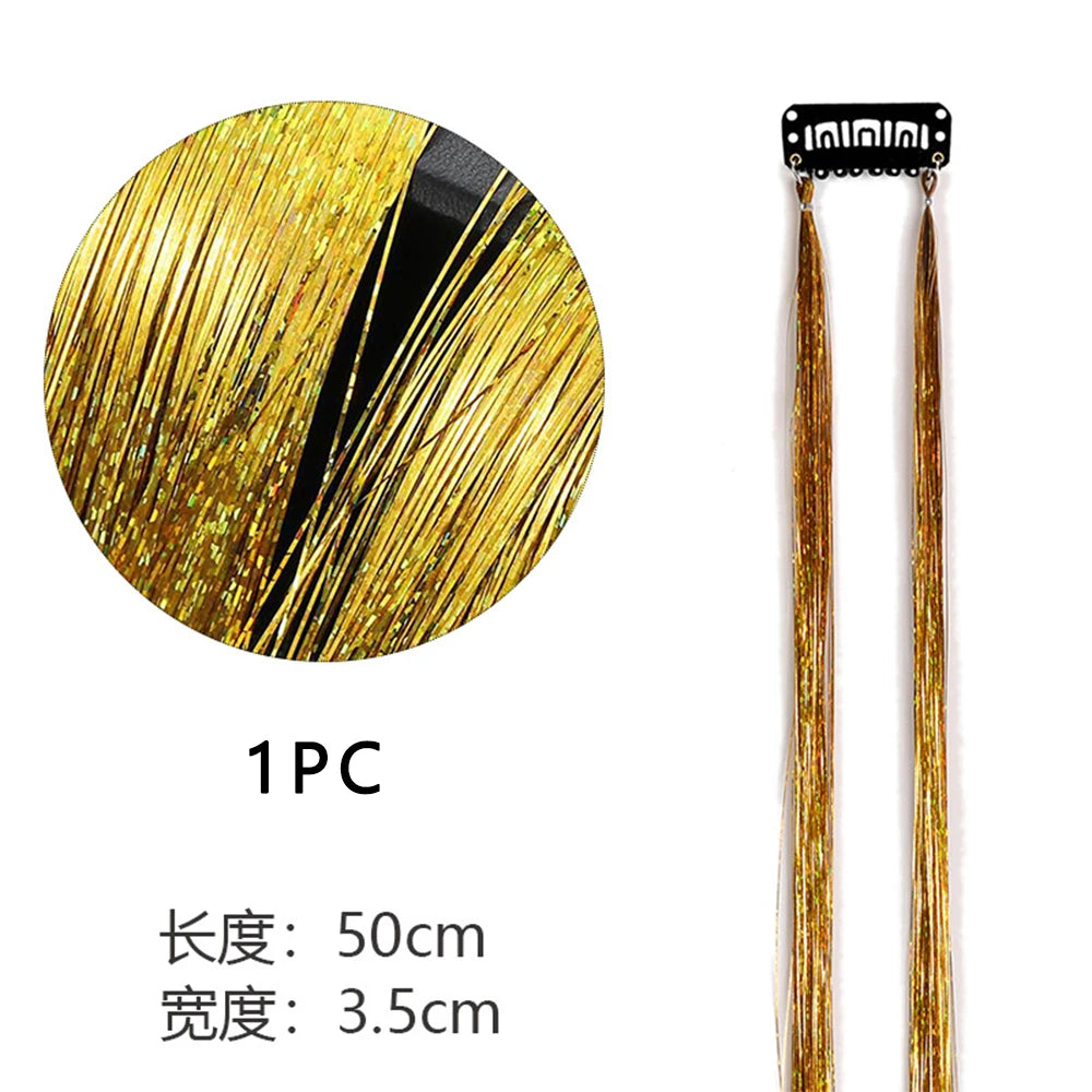 Shiny Threads Glitter Hair Tinsel Kit Gold Silk Hair Glitter String Extensions Accessories for Women Headdress