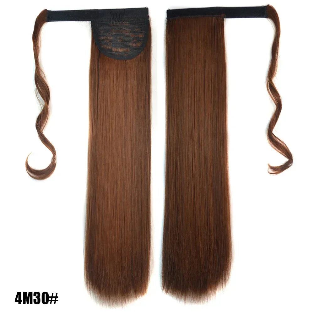 Long Straight Clip in Ponytail Extensions for Women Natural Synthetic Wrap Around Ponytail False Hair Black Straight Horse Tail