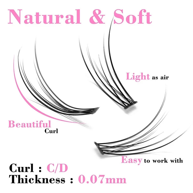 120 Pcs/Box Premium Mink Individual Dovetail Eyelash Extension Natural 3D Cluster Eyelashes Professional Makeup Flared Lashes