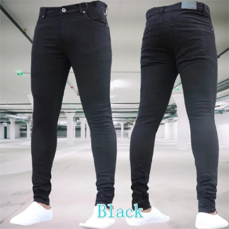 Men's Jeans Stretch Slim Fit Trousers Streetwear Colthing Classical Casual Pants Skinny Zipper Denim Designer Clothes Black Blue