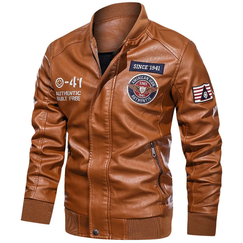 Maidangdi Motorcycle Trend Youth Baseball Jersey Embroidered  Leather Coat 2024 Autumn and Winter New Leather Jacket for Men