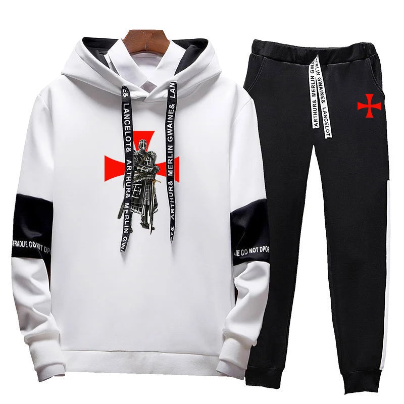 Tessffel Knights Templar 2024 New Men Spring Autumn Slim Fit Fashion Streetwear Suits Jacket And Lace-up Trousers Pants Set