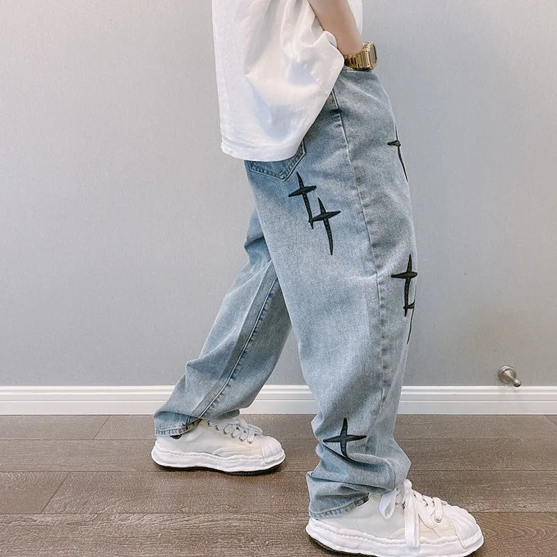 Wide Leg Cargo Pants 2024 Streetwear Baggy men Jeans Spring Autumn Men Korean Fashion Loose Straight Male Brand Clothing Black