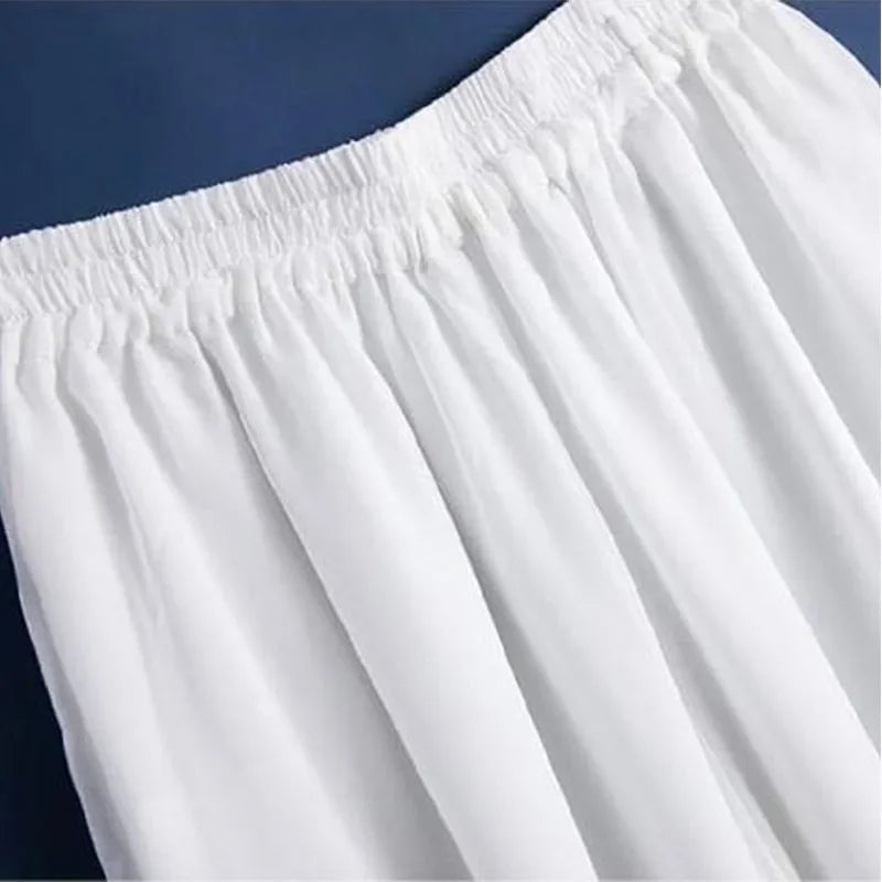 New Summer White Drape Chiffon Wide-Leg Pants Casual Chiffon Trousers Pants Women Clothing Loose High Waist Slim Skirt bd67