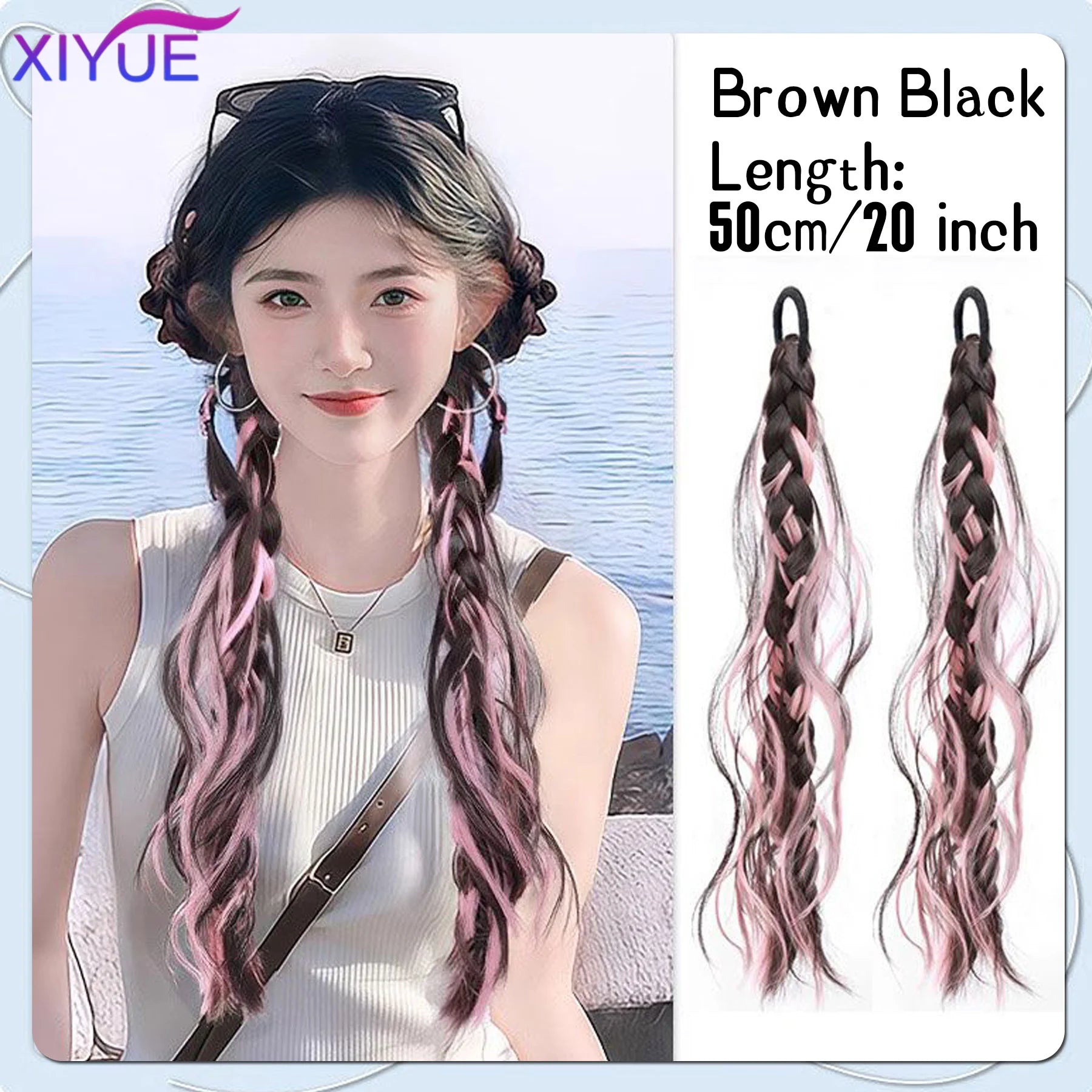 XIYUE  Synthetic Braided Twist Braids ponytail Hair Extension Black Natural Wig Long Ponytail Hair Band Rubber Band Women's Wig