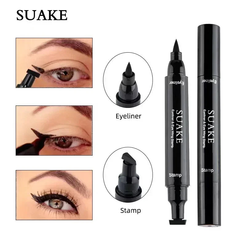 2 In1 Stamp Liquid Eyeliner Pencil Water Proof Fast Dry Double-ended Black Seal Eye Liner Pen Make Up for Women Cosmetics