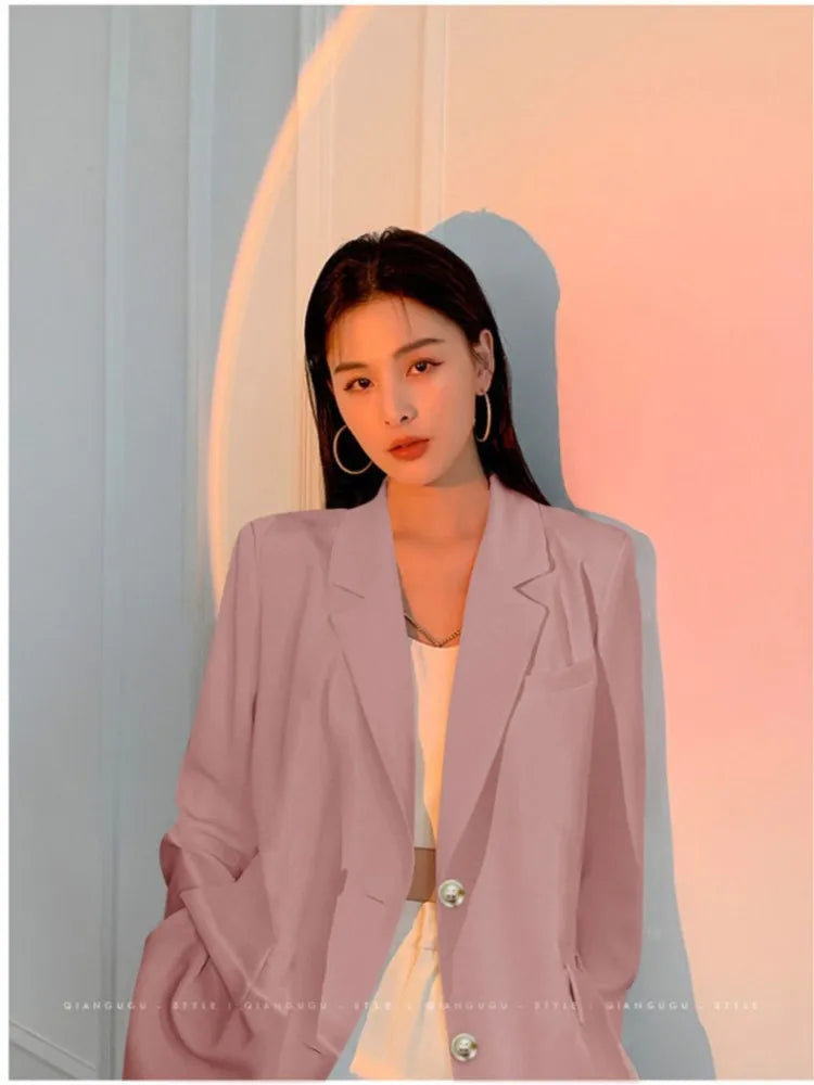 Casual Long Sleeve Suit Jacket Blazer Office Lady Spring Autumn Fashion Elegant Solid Blazer Outerwear Coat For Women 2023 Black