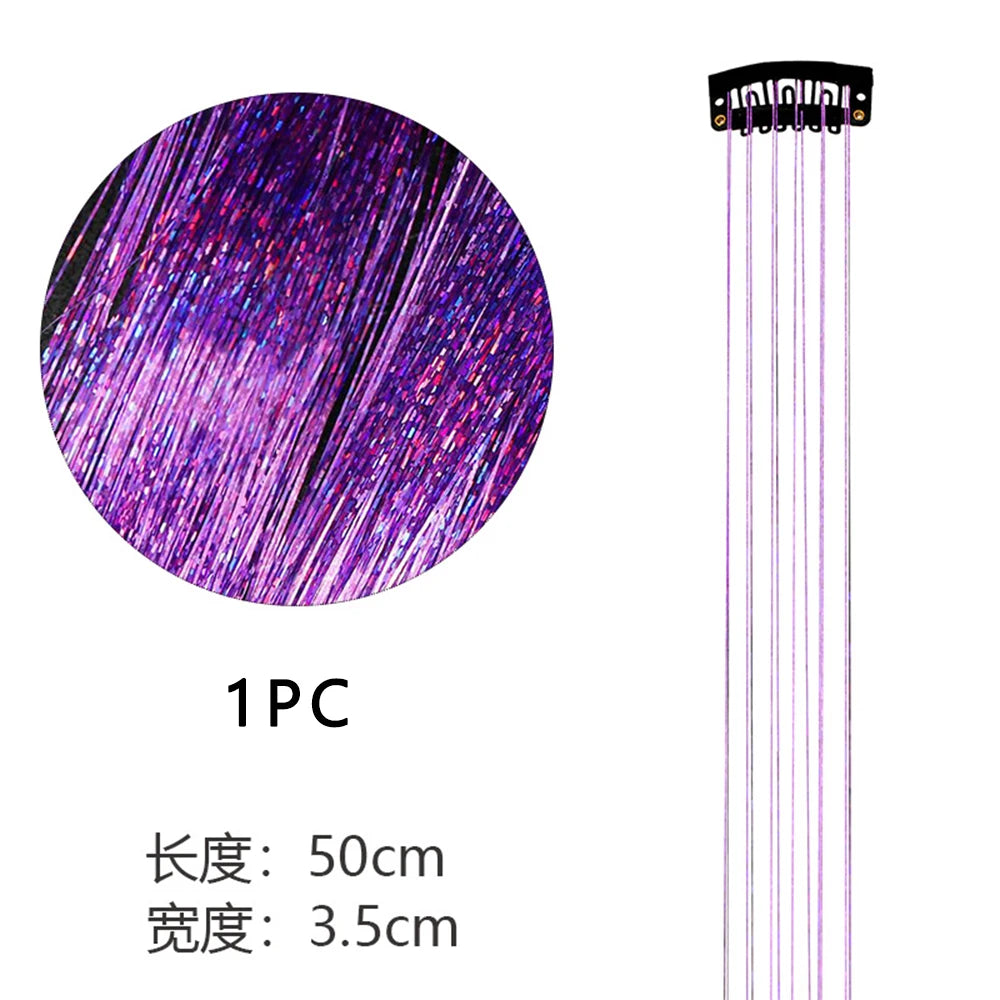 Sparkle Shiny Hair Tinsel Rainbow Silk Hair Extensions Dazzles Women Hippie for Braiding Headdress Long 120cm 150 Strands/bag