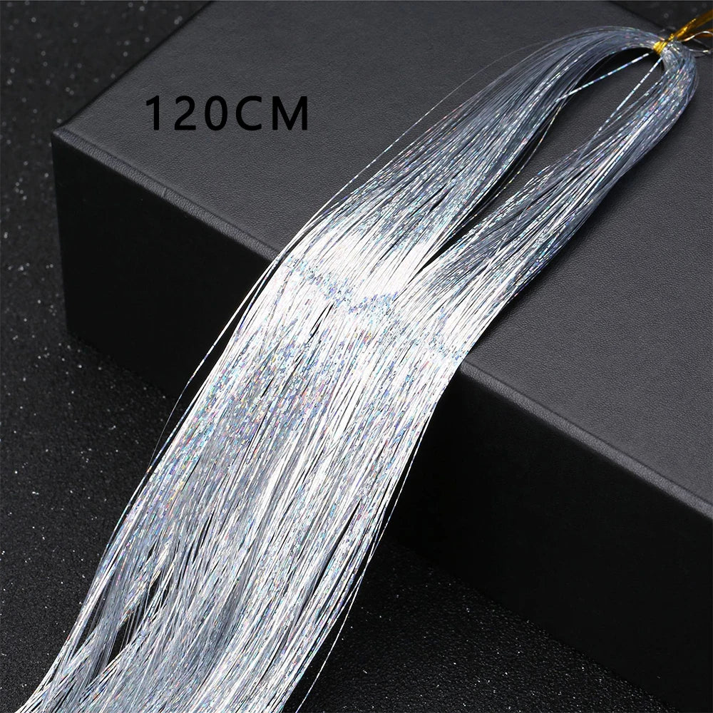 Sparkle Shiny Hair Tinsel Rainbow Silk Hair Extensions Dazzles Women Hippie for Braiding Headdress Long 120cm 150 Strands/bag