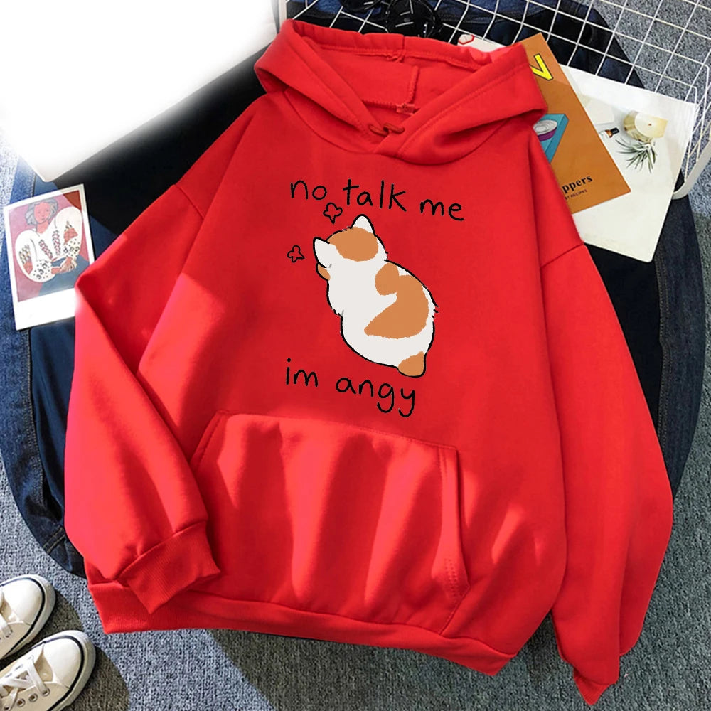 Funny No Talk Me Cute Angry Cat Hoodies Printed Men Woman Fashion Hoodie Hooded Sweatshirts Pullovers Unisex Tracksuits Clothing