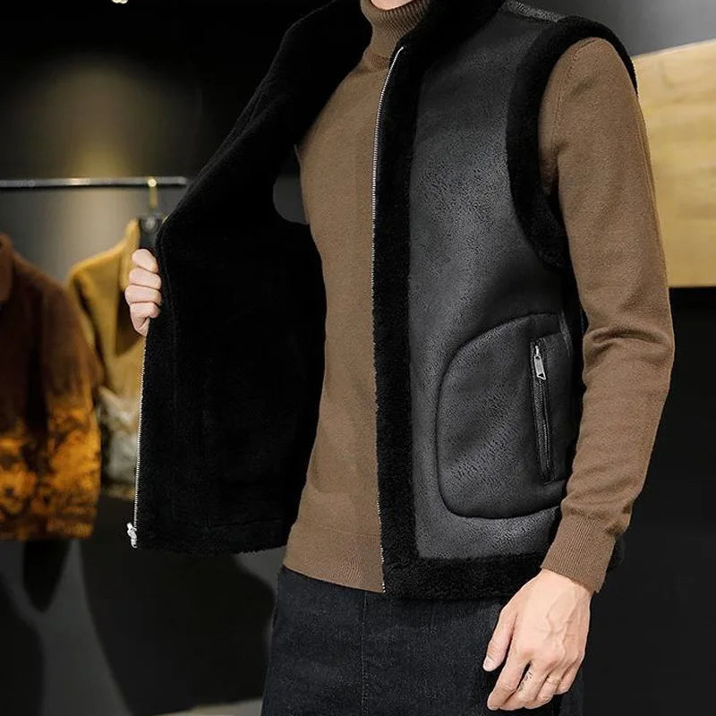 Men Fashion Casual Thicken Gilets Winter New Lamb Wool Coat Warm Vest Male Jacket Can Be Worn On Both Sides Sleeveless Waistcoat