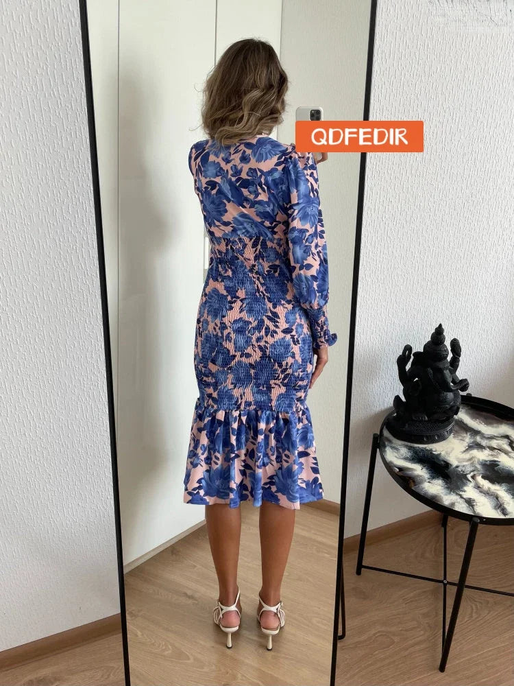 New In Summer Women's Dress Lantern Sleeve Printed Evening Women Dress Elegant Party Long Formal Occasion Dresses for Women