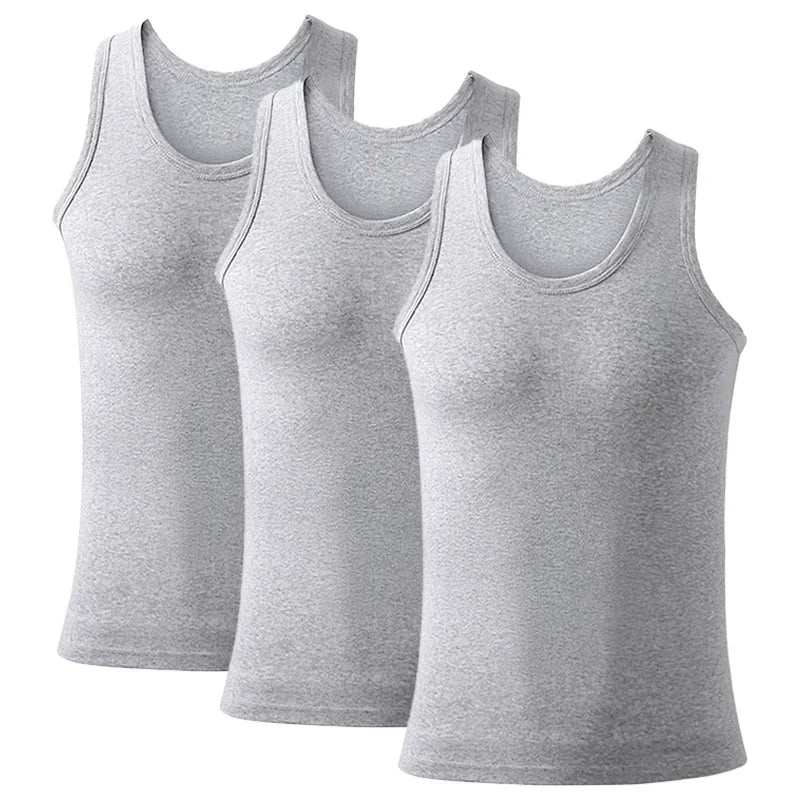 3pcs Men's Tank Top Cotton Tank Undershirts Breathable Solid Vest Underwear Wear Summer Sleeveless Tank A-Shirt Exercise Fitness