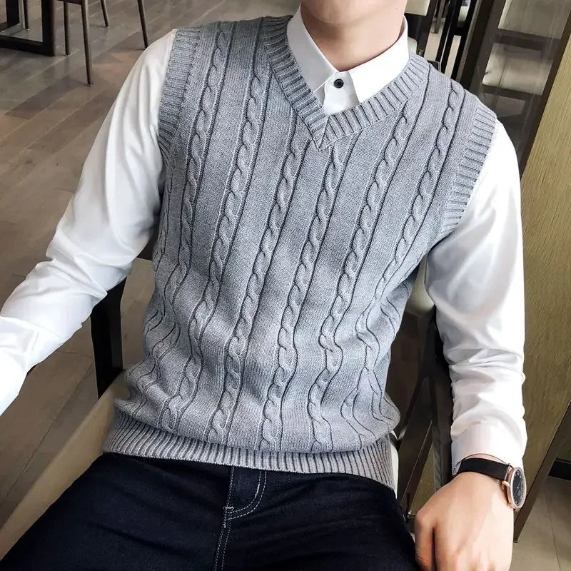 Knit Sweater Male Solid Color Sleeveless Plain Men's Clothing Blue Vest Waistcoat Jumpers Plus Size Best Selling Products 2024 A