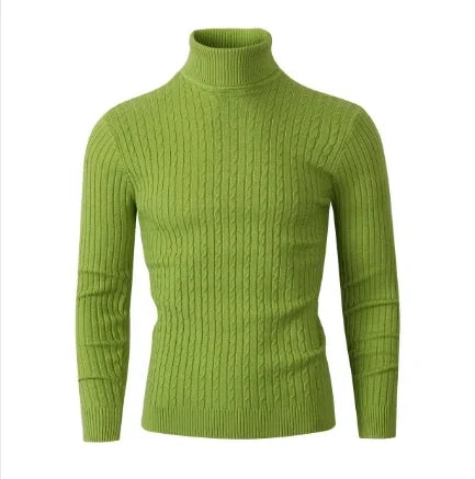 Men's High Neck Sweater Solid Color Pullover Knitted Warm Casual Turtleneck  Mens  Knitted Sweater