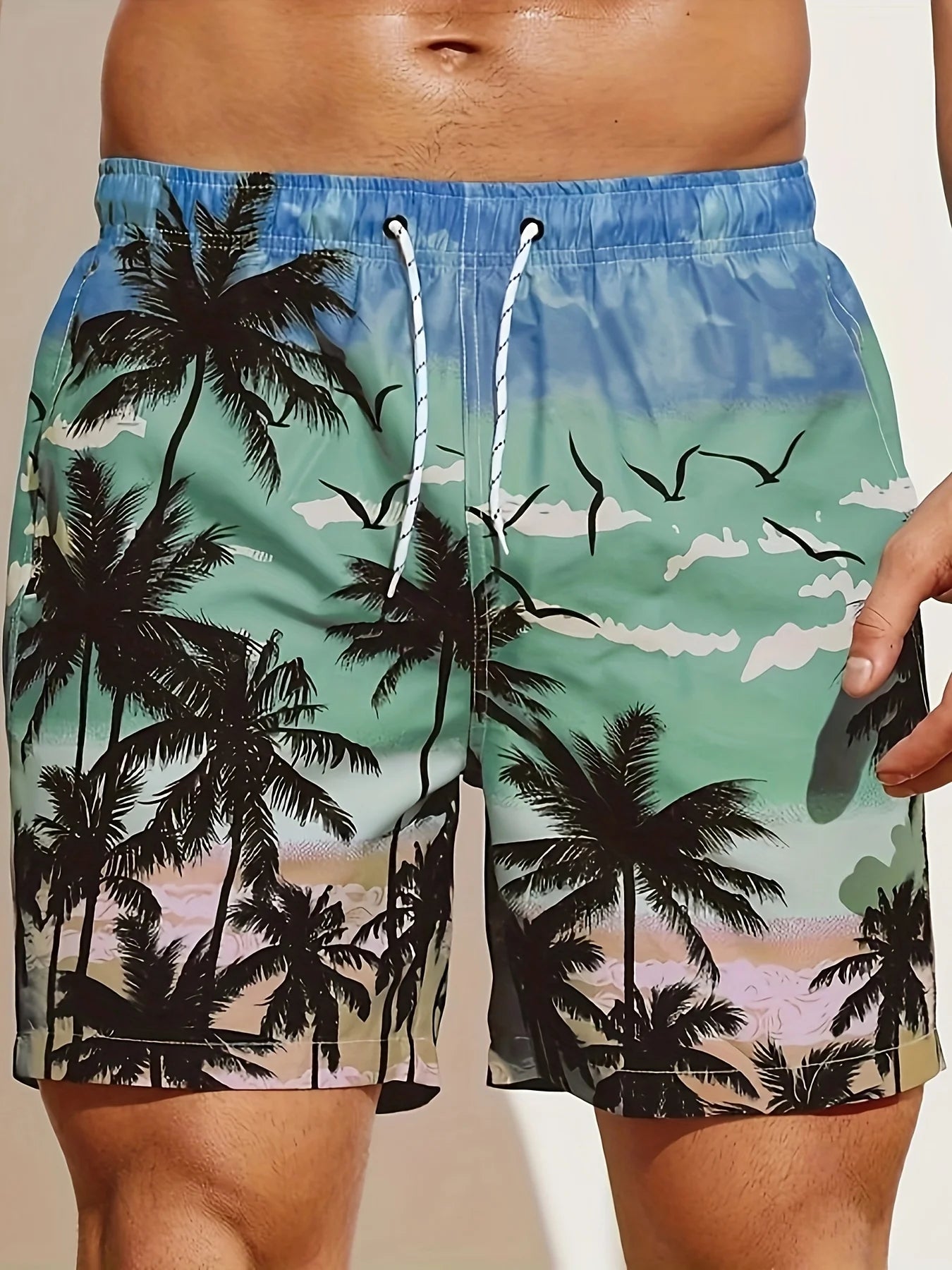 Summer Men's Shorts Quick Drying Hawaii Holiday Sports Swimming Trunks Fashion 3D Coconut Tree Printed Loose Sports Shorts