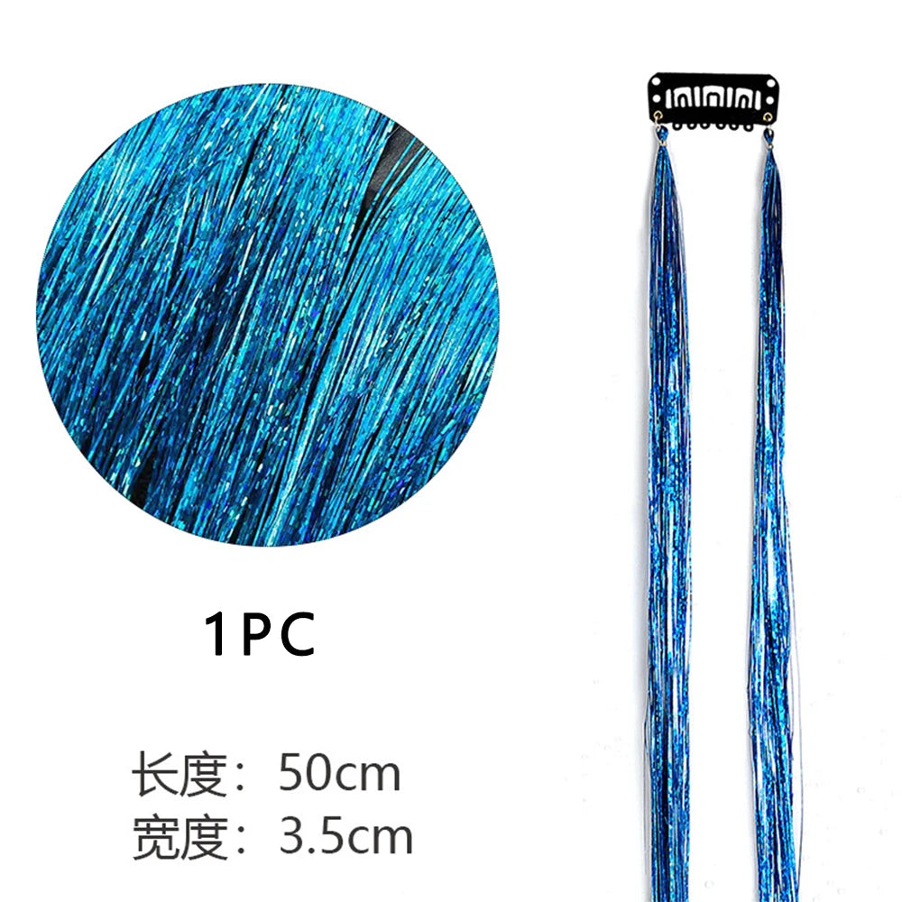 Sparkle Shiny Hair Tinsel Rainbow Silk Hair Extensions Dazzles Women Hippie for Braiding Headdress Long 120cm 150 Strands/bag