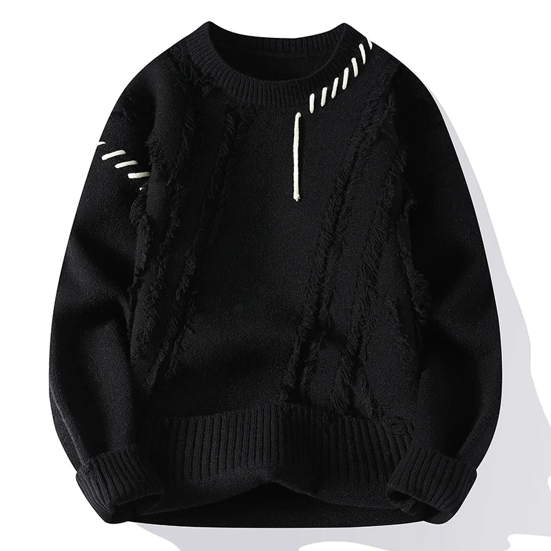 Autumn Winter Warm Mens Knitted Sweaters Fashion Patchwork O Neck Knit Pullovers Korean Streetwear Pullover Casual Mens Clothing