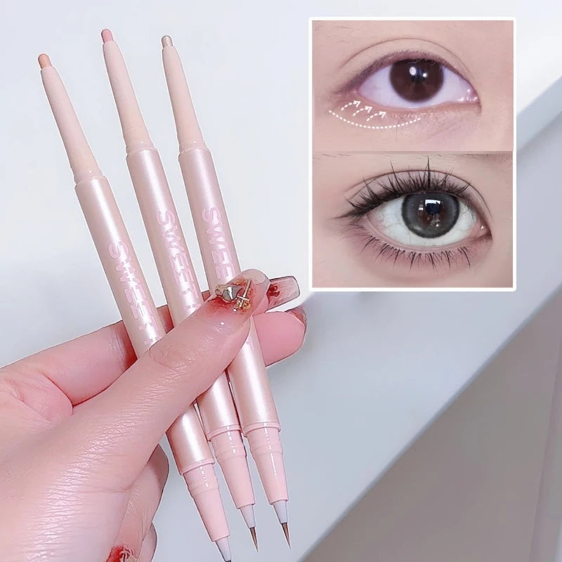 Double Ended Lying Silkworm Pencil Highlighter Makeup Pen enlarge eyes Under Eye Highlighter Makeup Stick Slim & soft  tip