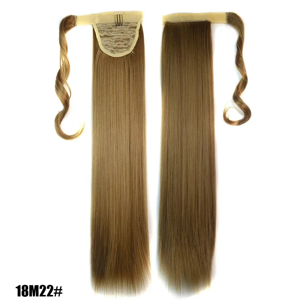 Long Straight Clip in Ponytail Extensions for Women Natural Synthetic Wrap Around Ponytail False Hair Black Straight Horse Tail