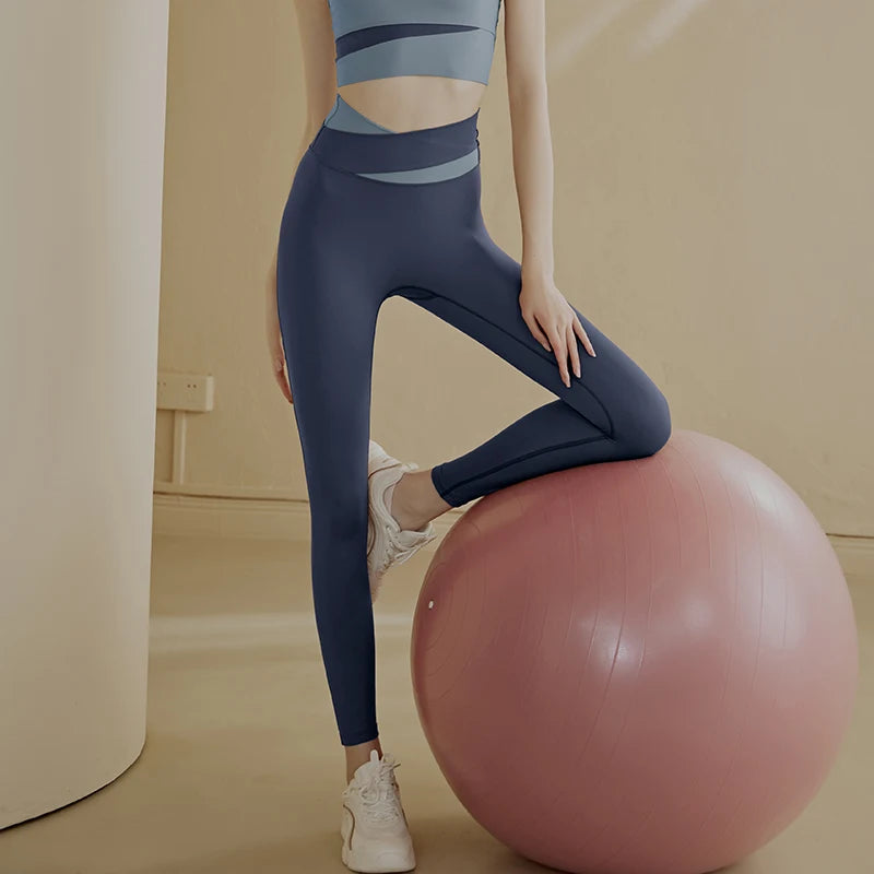 Panelled high-waisted women's peach hips and abdomen tight, cross-running, sports, fitness, yoga trousers