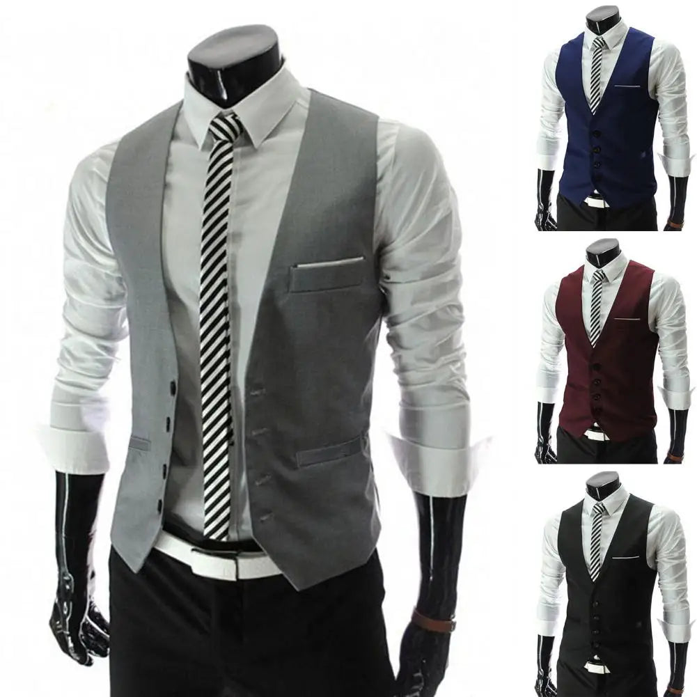 Men Blazer Vest Single-Breasted Suit Vest Slim Fit Male Waistcoat Gilet Homme Casual Sleeveless Formal Business Vest Asian Size