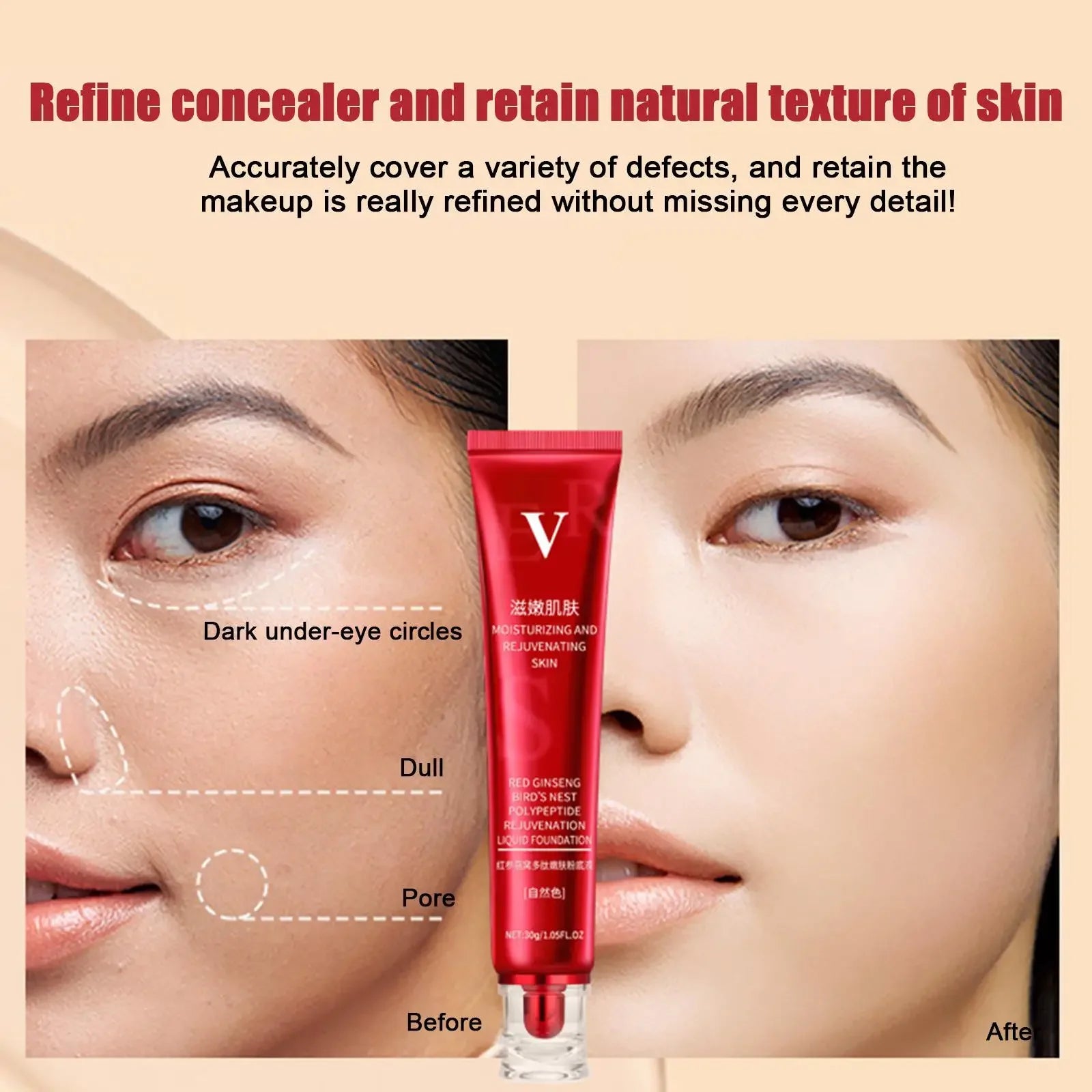 30g Red Upgrade FV Foundation Precious Luxury Makeup Waterproof Base Concealer Lasting Oil-control Hydrating Cream