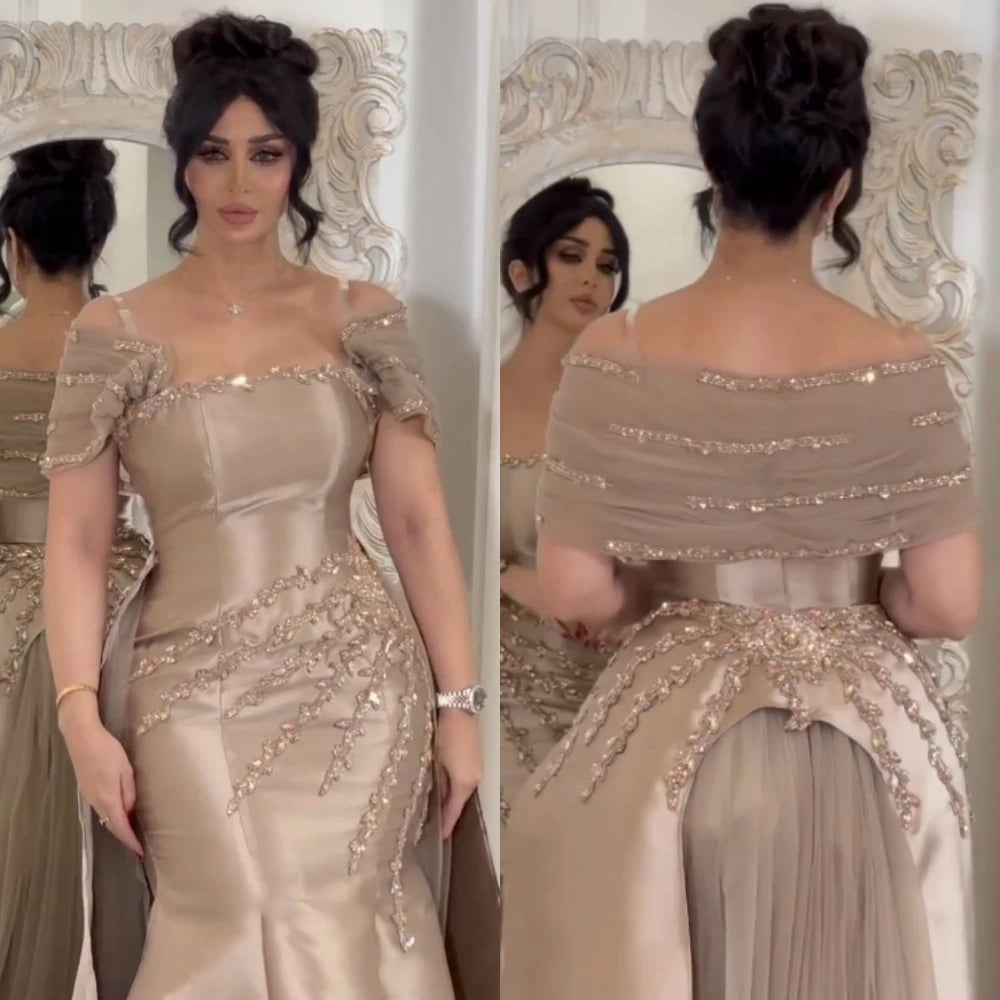 Jiayigong  Satin Sequined Valentine's Day Trumpet Off-the-shoulder Bespoke Occasion Gown Long Dresses Saudi Arabia