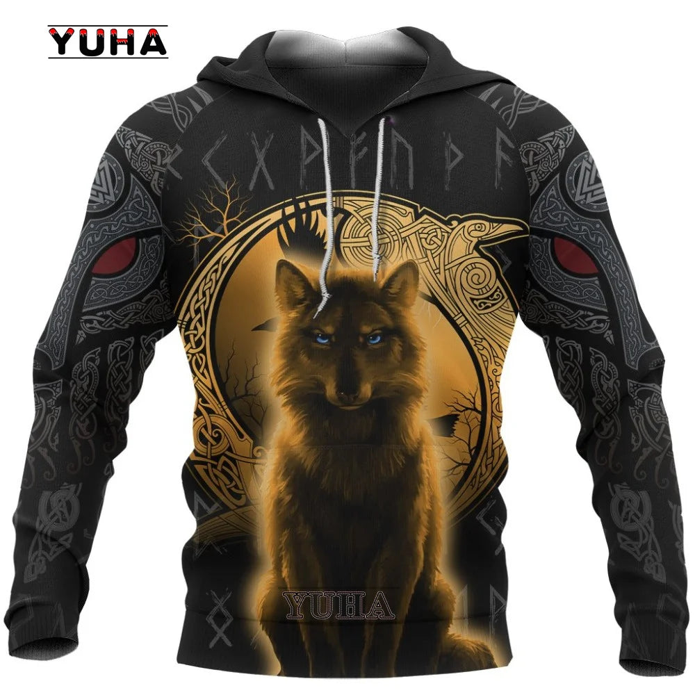 New Wolf Tattoo Vegvisir Black White 3D All Over Printed Men's Hoodie & Sweatshirt Unisex Casual Autumn Tracksuits