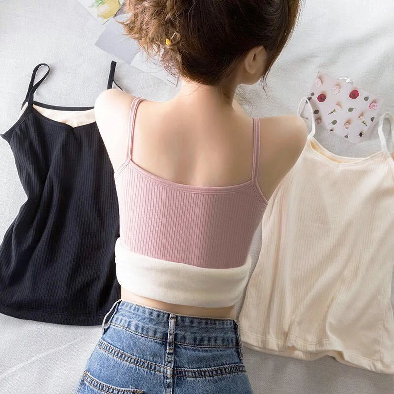 Women Winter Warm Tank Top Solid Color Thermal Casual Nightwear Seamless Knitted Thin Velvet T-shirt Sleeveless Corset Yoga Vest