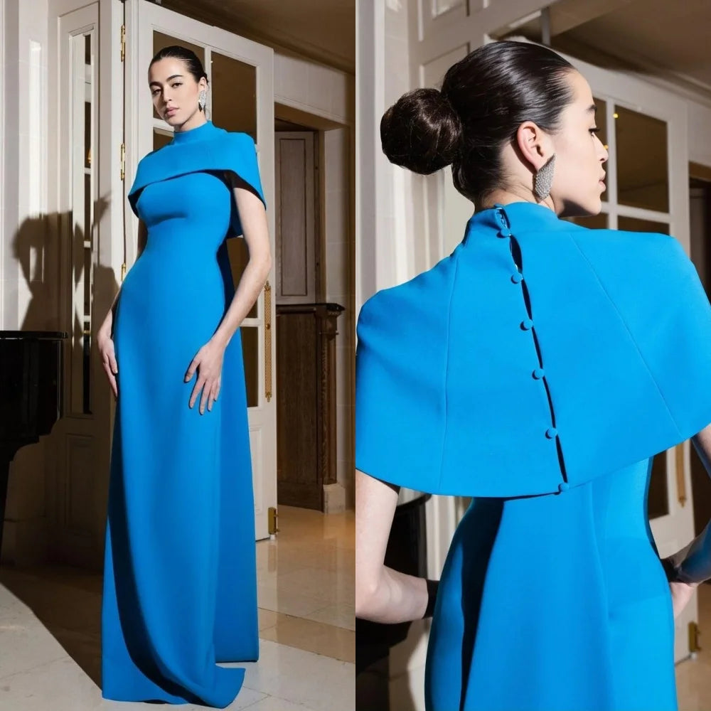 Customized Customized  Evening Jersey Draped Button Birthday A-line High Collar Bespoke Occasion Gown Long Dresses